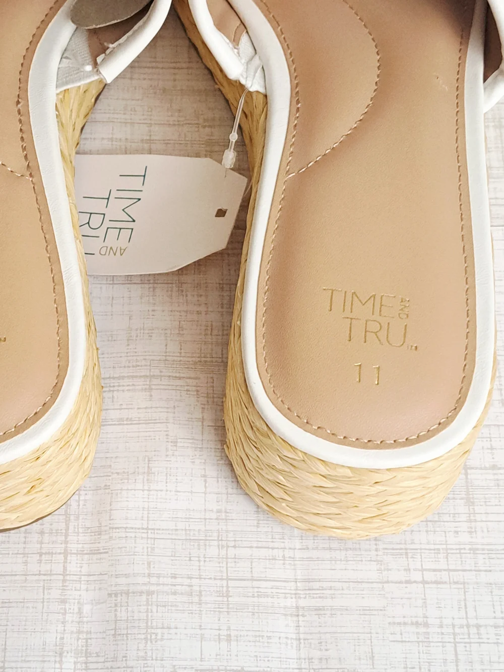 Time and Tru Women's Raffia Platform White Slide Sandals
